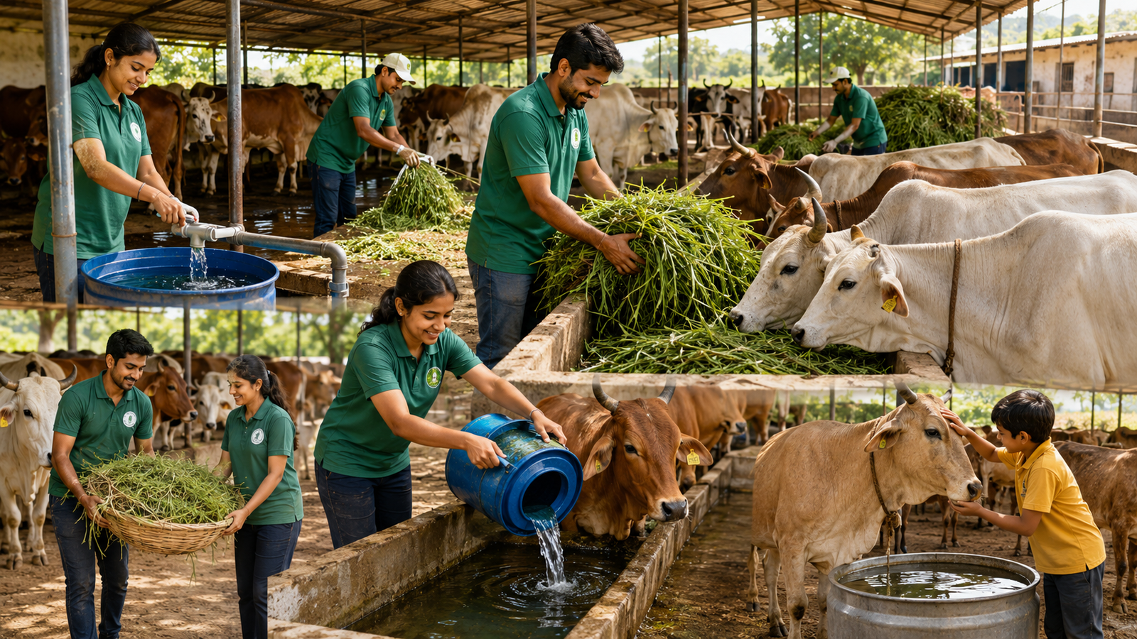 गौशाला में गौवंश हेतु चारा-पानी की व्यवस्था